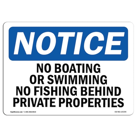Signmission OSHA Notice, 3.5" Height, No Boating Or Swimming No Fishing Behind Sign, 5" X 3.5", Landscape OS-NS-D-35-L-14394